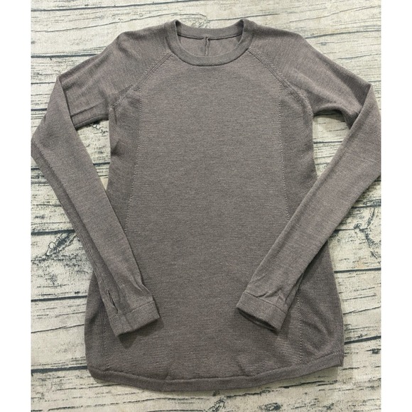 Lululemon 6 (msrd) Sit In Locus Sweater Merino Wool Cocoa Knit Wicking - Picture 1 of 10